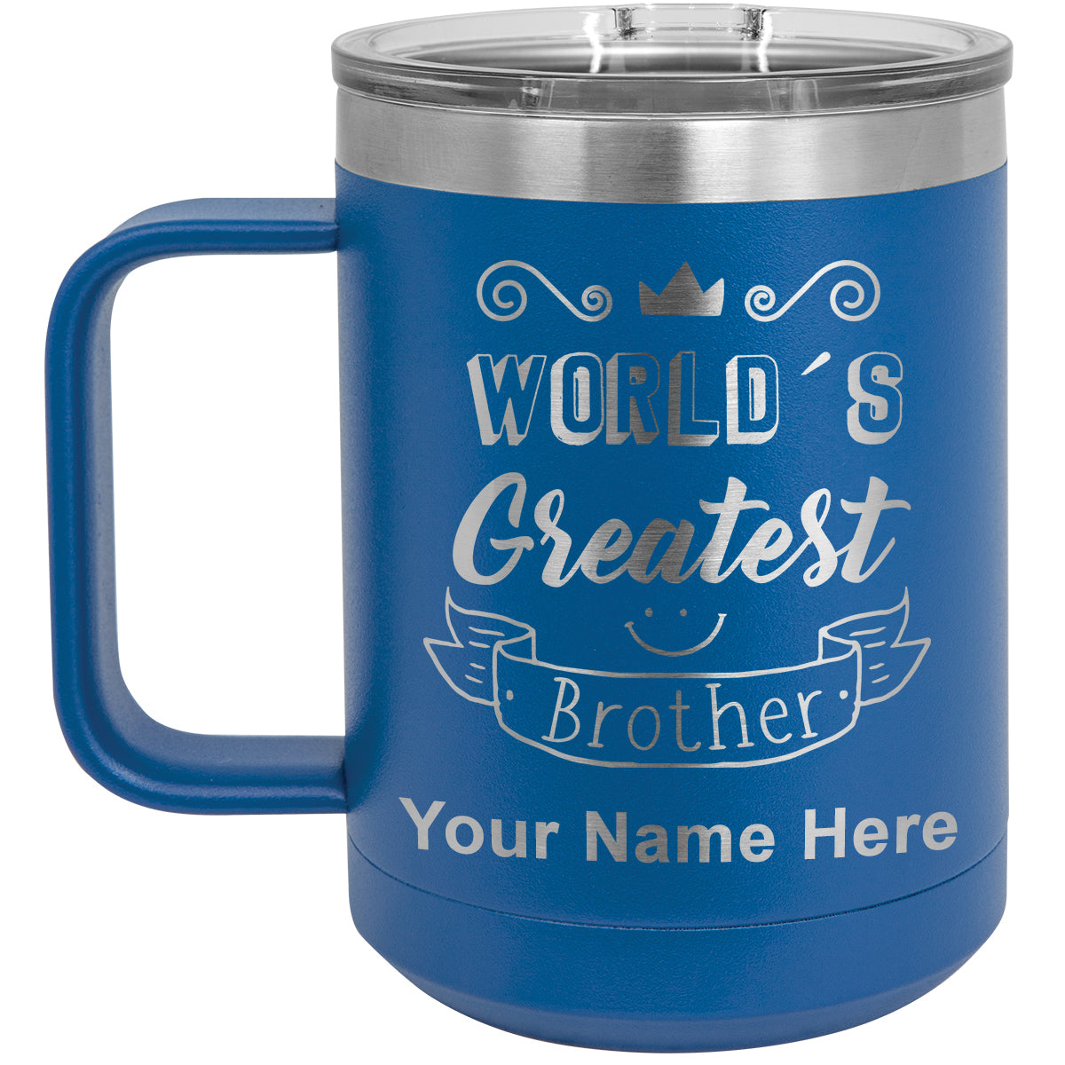 15oz Vacuum Insulated Coffee Mug, World's Greatest Brother, Personalized Engraving Included