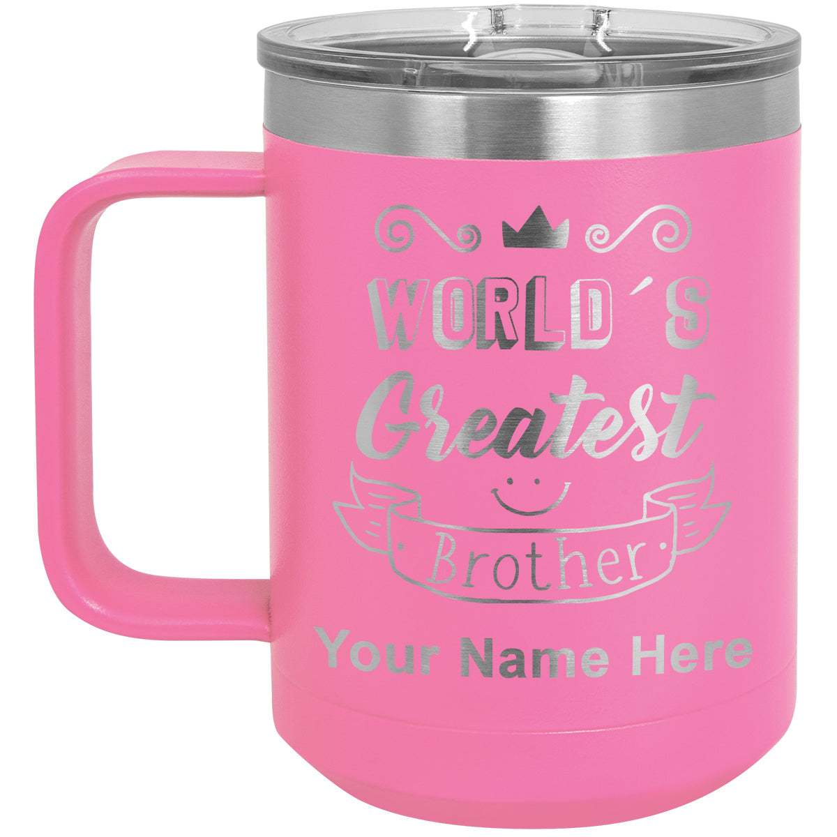 15oz Vacuum Insulated Coffee Mug, World's Greatest Brother, Personalized Engraving Included