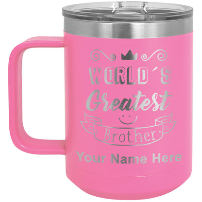 15oz Vacuum Insulated Coffee Mug, World's Greatest Brother, Personalized Engraving Included