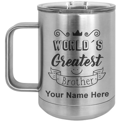 15oz Vacuum Insulated Coffee Mug, World's Greatest Brother, Personalized Engraving Included