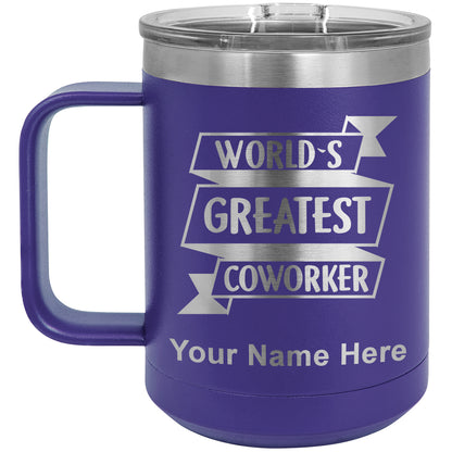 15oz Vacuum Insulated Coffee Mug, World's Greatest Coworker, Personalized Engraving Included