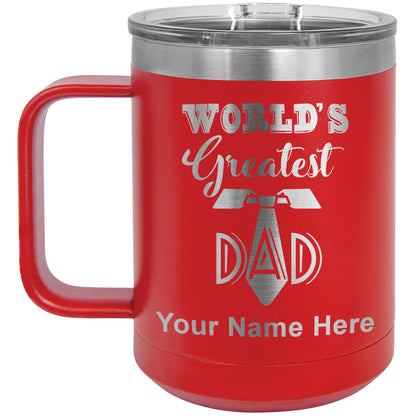 15oz Vacuum Insulated Coffee Mug, World's Greatest Dad, Personalized Engraving Included