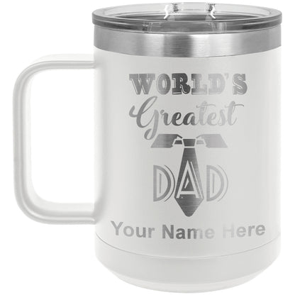 15oz Vacuum Insulated Coffee Mug, World's Greatest Dad, Personalized Engraving Included
