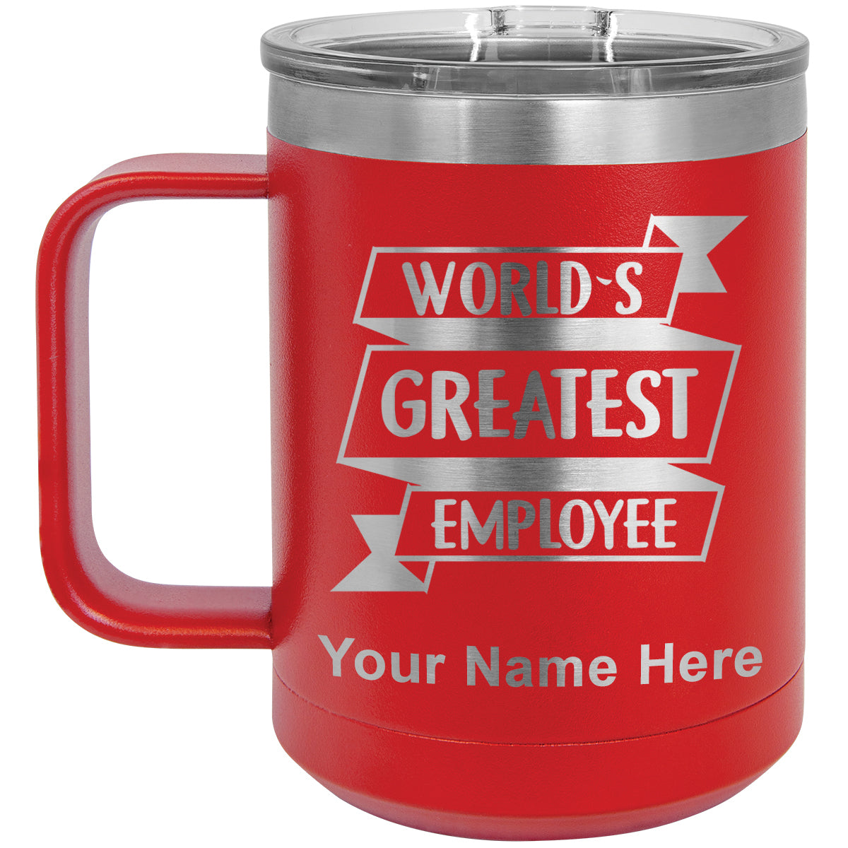 15oz Vacuum Insulated Coffee Mug, World's Greatest Employee, Personalized Engraving Included