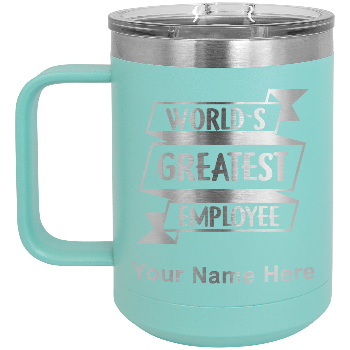 15oz Vacuum Insulated Coffee Mug, World's Greatest Employee, Personalized Engraving Included