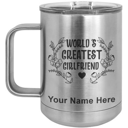 15oz Vacuum Insulated Coffee Mug, World's Greatest Girlfriend, Personalized Engraving Included