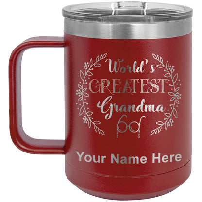 15oz Vacuum Insulated Coffee Mug, World's Greatest Grandma, Personalized Engraving Included