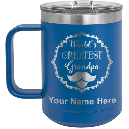 15oz Vacuum Insulated Coffee Mug, World's Greatest Grandpa, Personalized Engraving Included