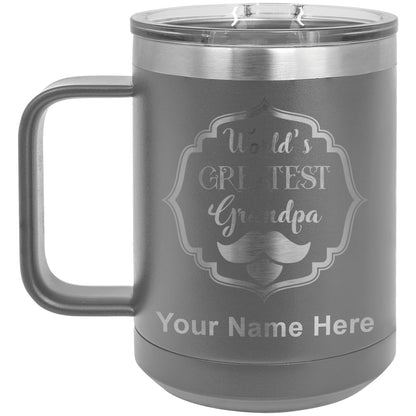 15oz Vacuum Insulated Coffee Mug, World's Greatest Grandpa, Personalized Engraving Included