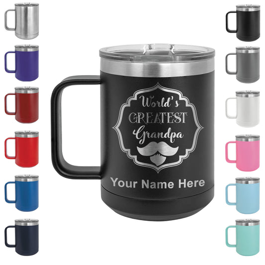 15oz Vacuum Insulated Coffee Mug, World's Greatest Grandpa, Personalized Engraving Included