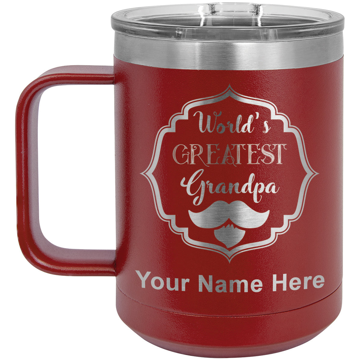 15oz Vacuum Insulated Coffee Mug, World's Greatest Grandpa, Personalized Engraving Included