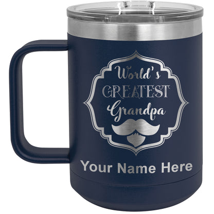 15oz Vacuum Insulated Coffee Mug, World's Greatest Grandpa, Personalized Engraving Included