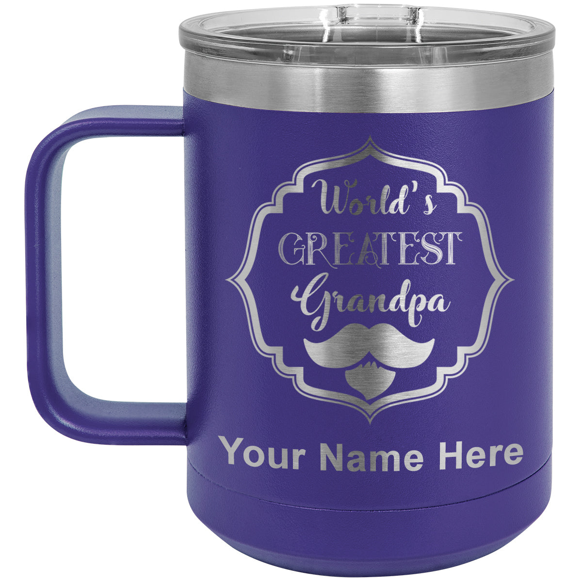 15oz Vacuum Insulated Coffee Mug, World's Greatest Grandpa, Personalized Engraving Included