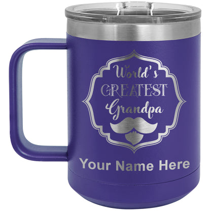 15oz Vacuum Insulated Coffee Mug, World's Greatest Grandpa, Personalized Engraving Included