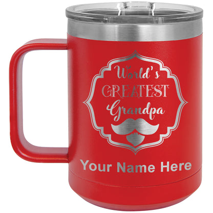 15oz Vacuum Insulated Coffee Mug, World's Greatest Grandpa, Personalized Engraving Included