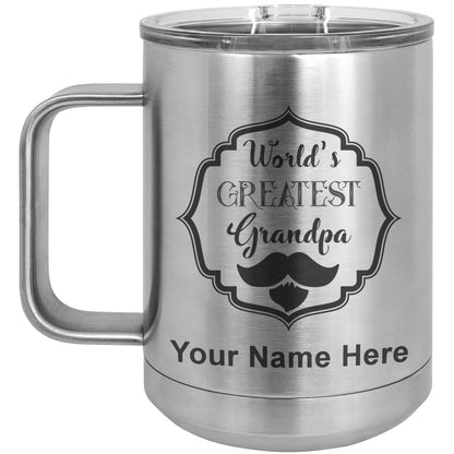 15oz Vacuum Insulated Coffee Mug, World's Greatest Grandpa, Personalized Engraving Included