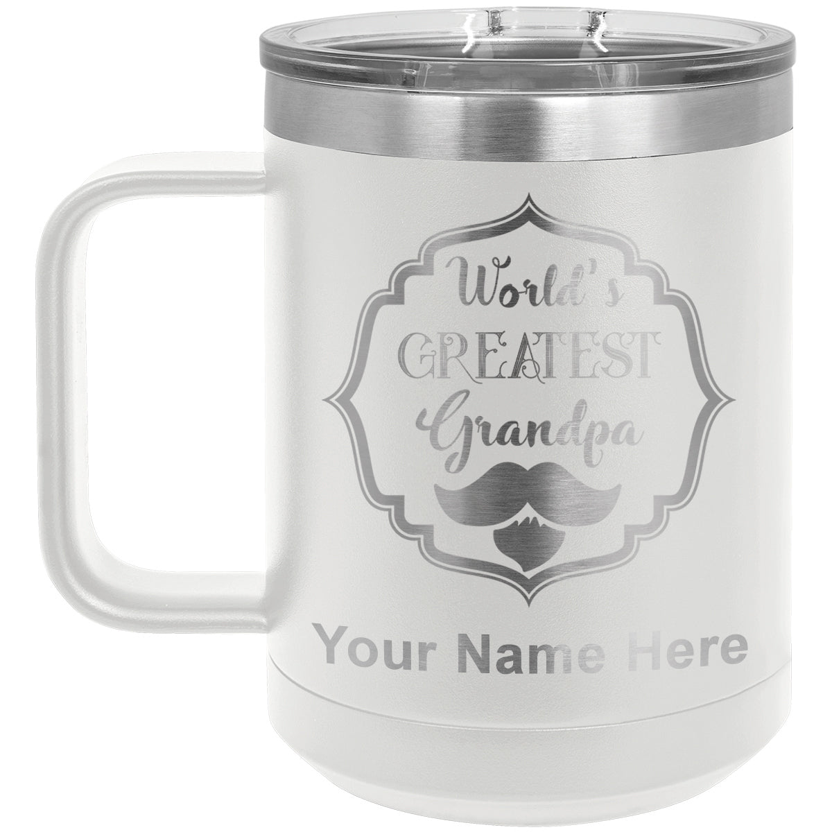 15oz Vacuum Insulated Coffee Mug, World's Greatest Grandpa, Personalized Engraving Included