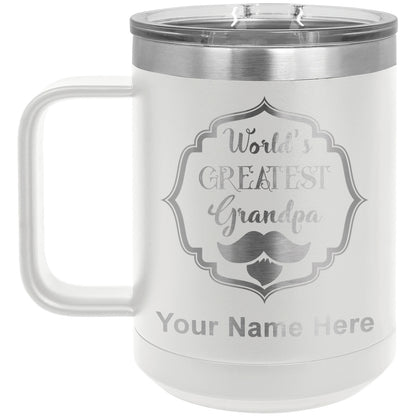 15oz Vacuum Insulated Coffee Mug, World's Greatest Grandpa, Personalized Engraving Included