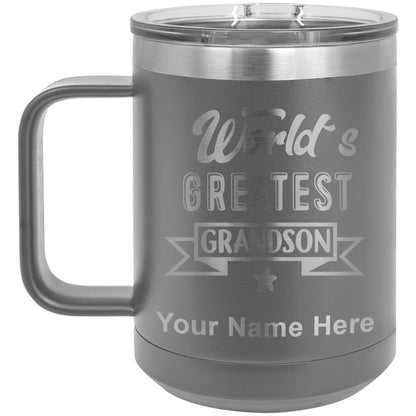 15oz Vacuum Insulated Coffee Mug, World's Greatest Grandson, Personalized Engraving Included