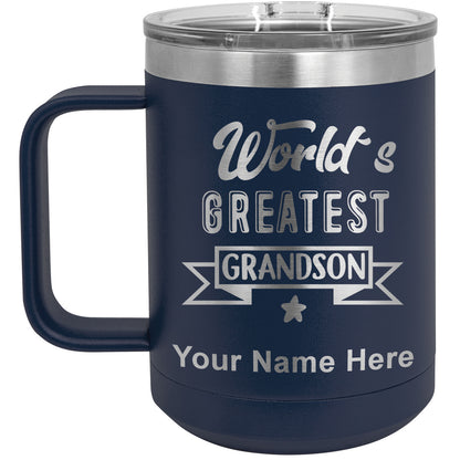 15oz Vacuum Insulated Coffee Mug, World's Greatest Grandson, Personalized Engraving Included