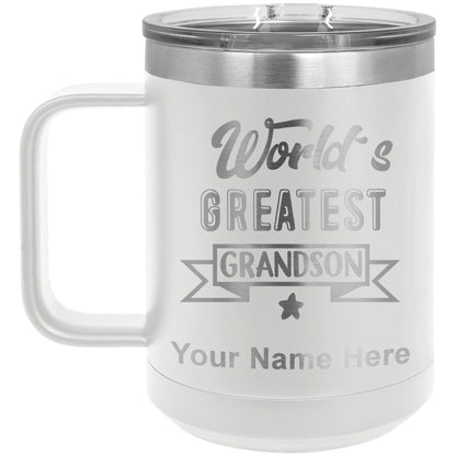 15oz Vacuum Insulated Coffee Mug, World's Greatest Grandson, Personalized Engraving Included