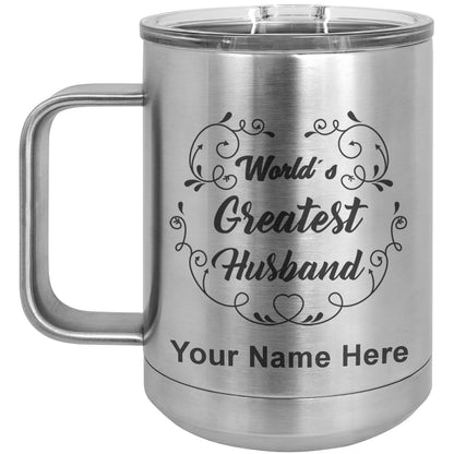 15oz Vacuum Insulated Coffee Mug, World's Greatest Husband, Personalized Engraving Included