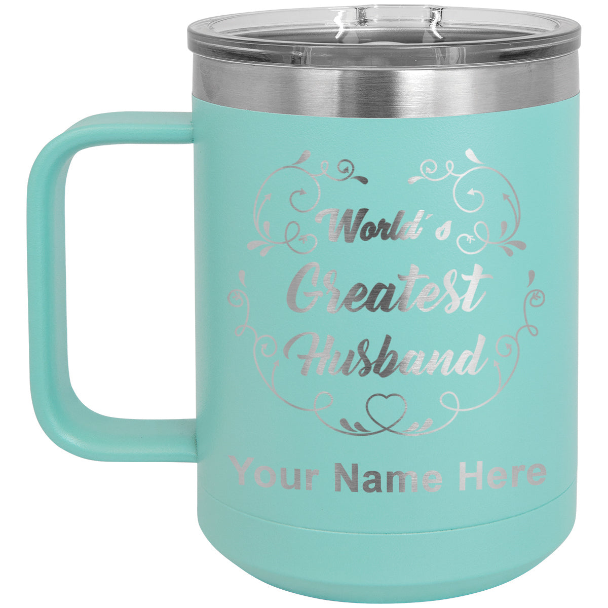 15oz Vacuum Insulated Coffee Mug, World's Greatest Husband, Personalized Engraving Included