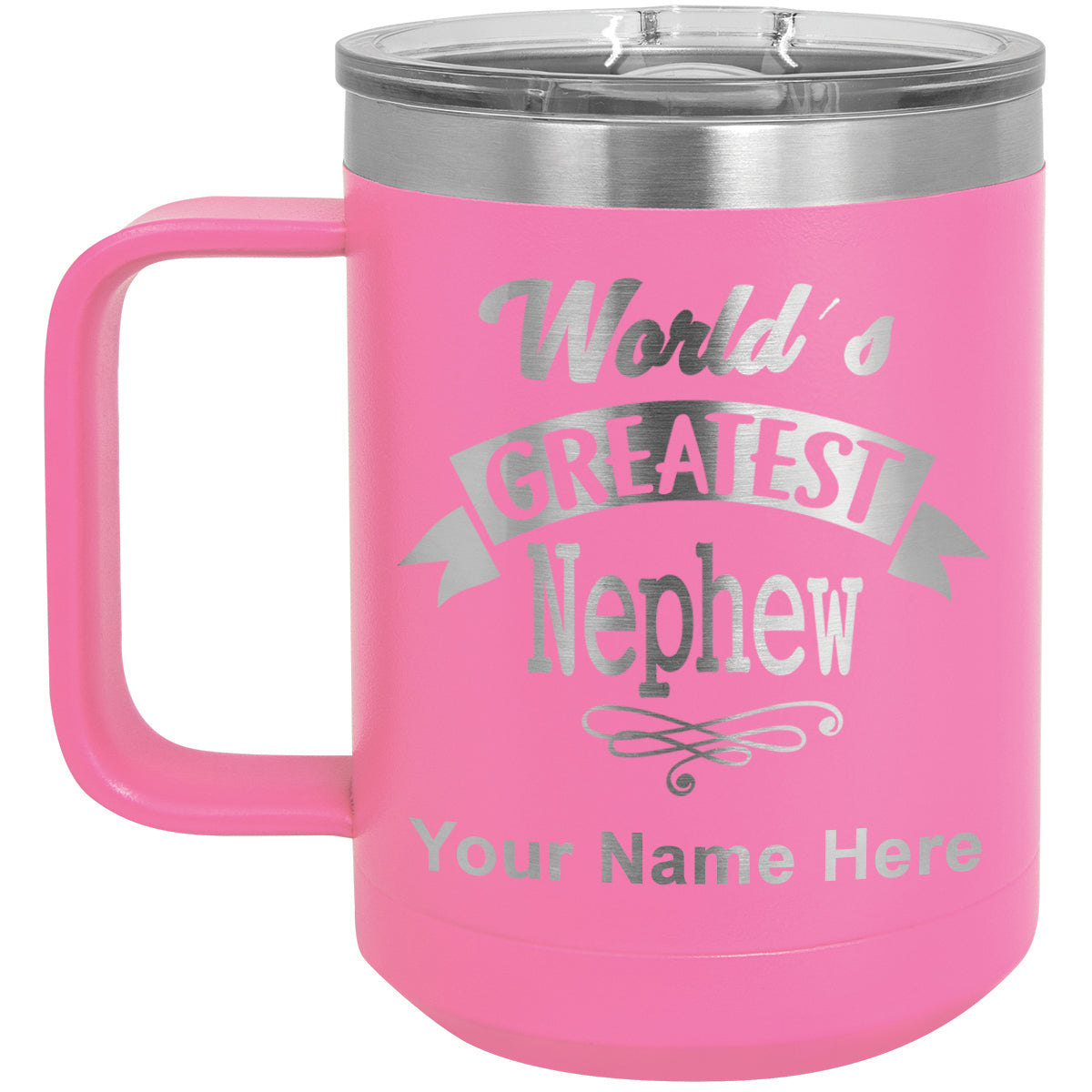 15oz Vacuum Insulated Coffee Mug, World's Greatest Nephew, Personalized Engraving Included