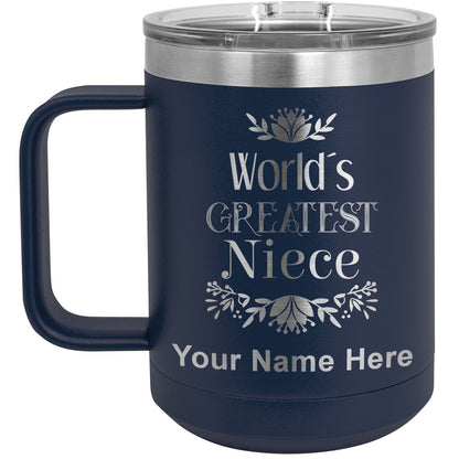15oz Vacuum Insulated Coffee Mug, World's Greatest Niece, Personalized Engraving Included