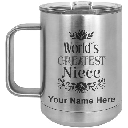 15oz Vacuum Insulated Coffee Mug, World's Greatest Niece, Personalized Engraving Included