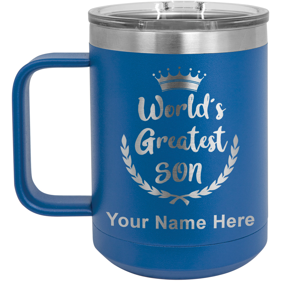 15oz Vacuum Insulated Coffee Mug, World's Greatest Son, Personalized Engraving Included