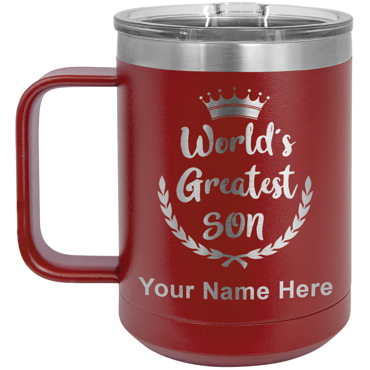 15oz Vacuum Insulated Coffee Mug, World's Greatest Son, Personalized Engraving Included