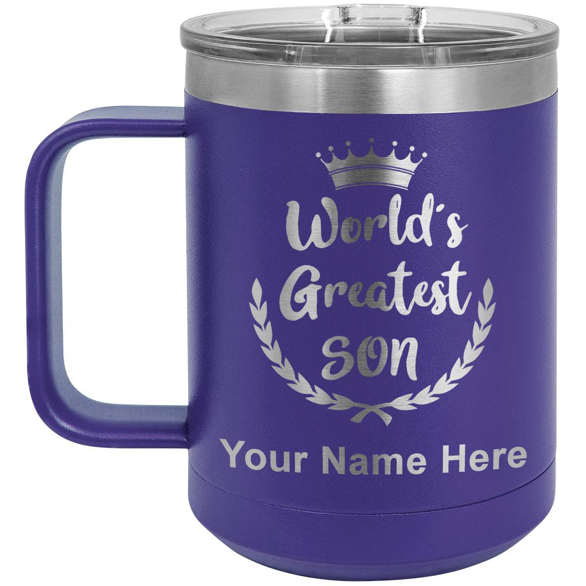 15oz Vacuum Insulated Coffee Mug, World's Greatest Son, Personalized Engraving Included