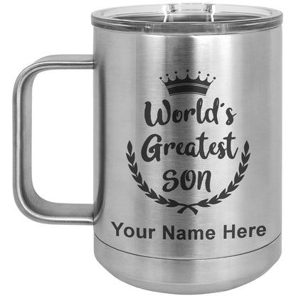 15oz Vacuum Insulated Coffee Mug, World's Greatest Son, Personalized Engraving Included