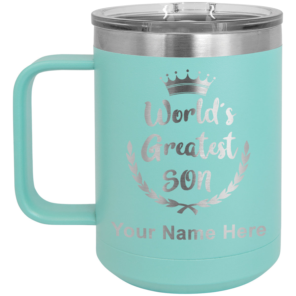 15oz Vacuum Insulated Coffee Mug, World's Greatest Son, Personalized Engraving Included