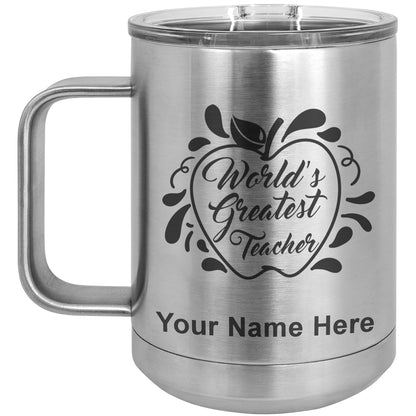 15oz Vacuum Insulated Coffee Mug, World's Greatest Teacher, Personalized Engraving Included