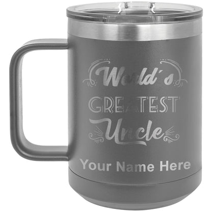 15oz Vacuum Insulated Coffee Mug, World's Greatest Uncle, Personalized Engraving Included
