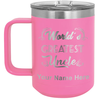 15oz Vacuum Insulated Coffee Mug, World's Greatest Uncle, Personalized Engraving Included