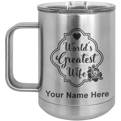 15oz Vacuum Insulated Coffee Mug, World's Greatest Wife, Personalized Engraving Included