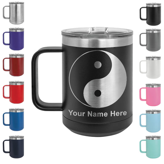 15oz Vacuum Insulated Coffee Mug, Yin Yang, Personalized Engraving Included