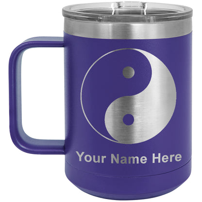 15oz Vacuum Insulated Coffee Mug, Yin Yang, Personalized Engraving Included