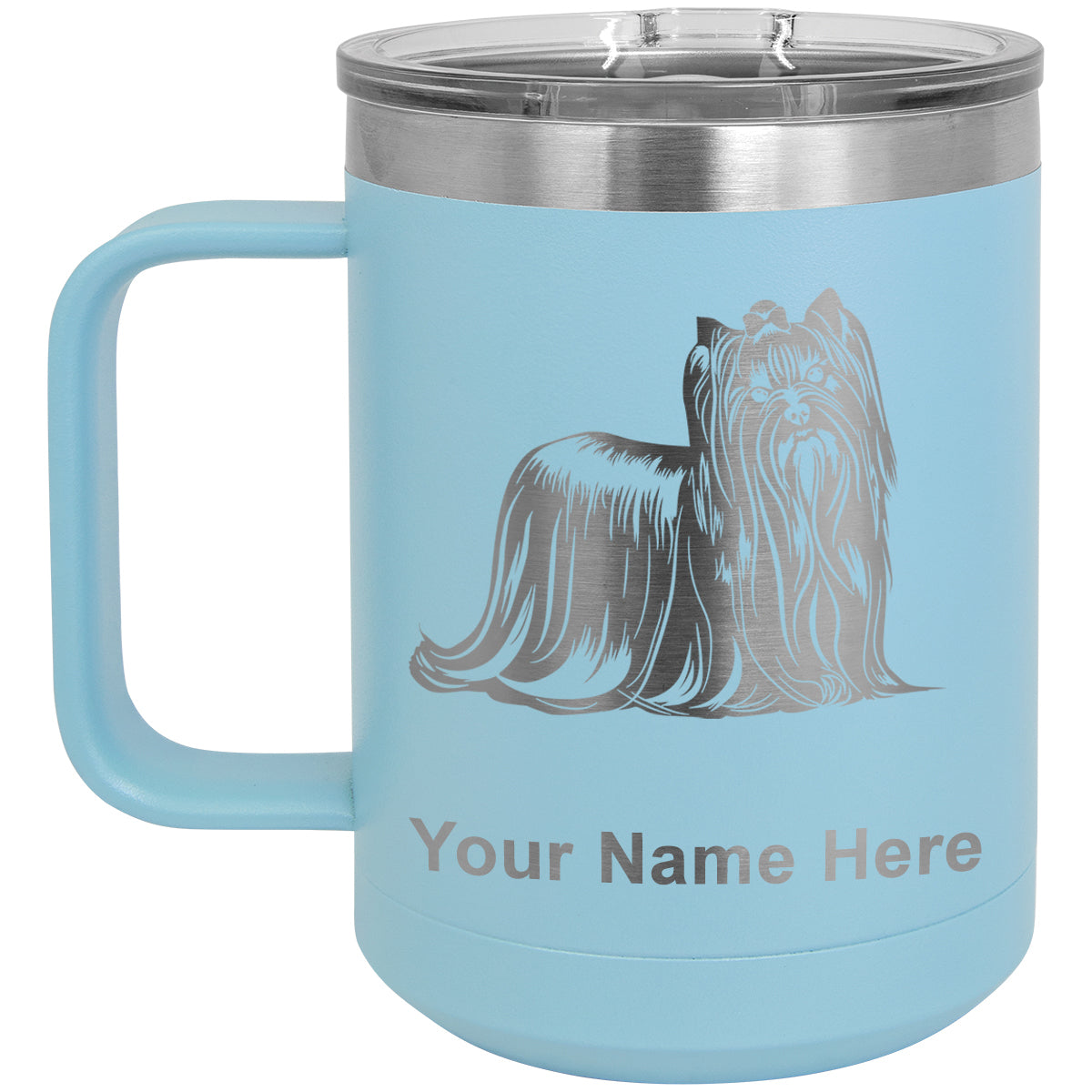 15oz Vacuum Insulated Coffee Mug, Yorkshire Terrier Dog, Personalized Engraving Included