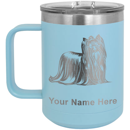 15oz Vacuum Insulated Coffee Mug, Yorkshire Terrier Dog, Personalized Engraving Included