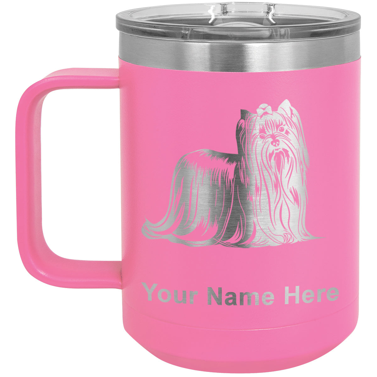 15oz Vacuum Insulated Coffee Mug, Yorkshire Terrier Dog, Personalized Engraving Included
