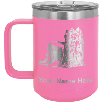 15oz Vacuum Insulated Coffee Mug, Yorkshire Terrier Dog, Personalized Engraving Included