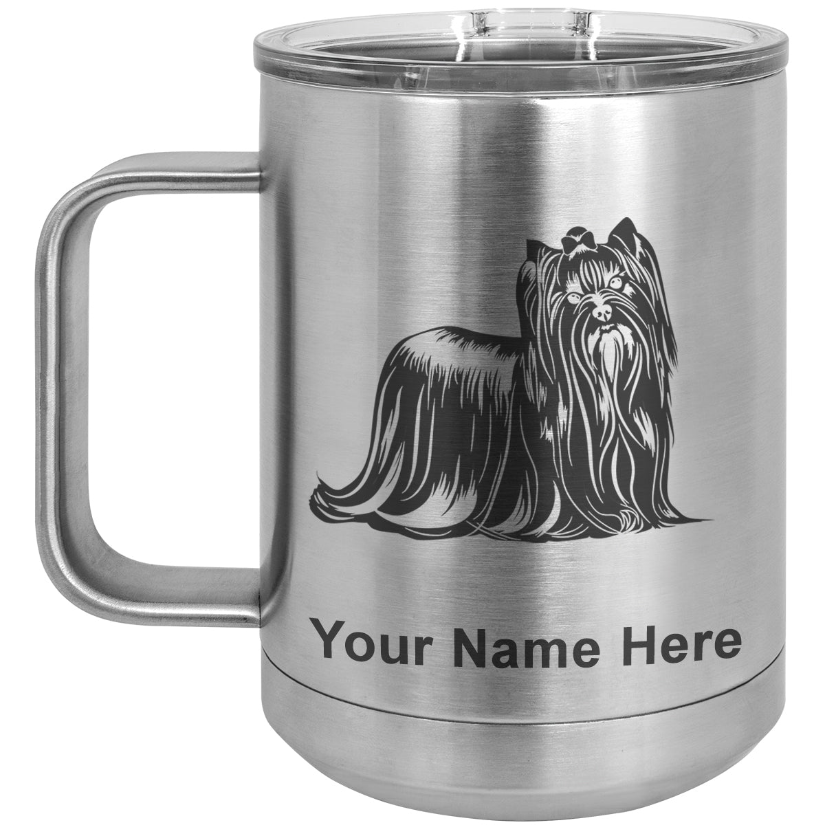 15oz Vacuum Insulated Coffee Mug, Yorkshire Terrier Dog, Personalized Engraving Included