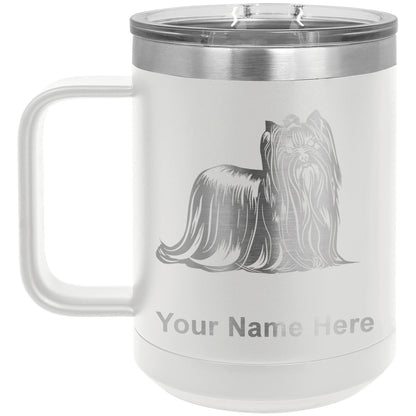 15oz Vacuum Insulated Coffee Mug, Yorkshire Terrier Dog, Personalized Engraving Included