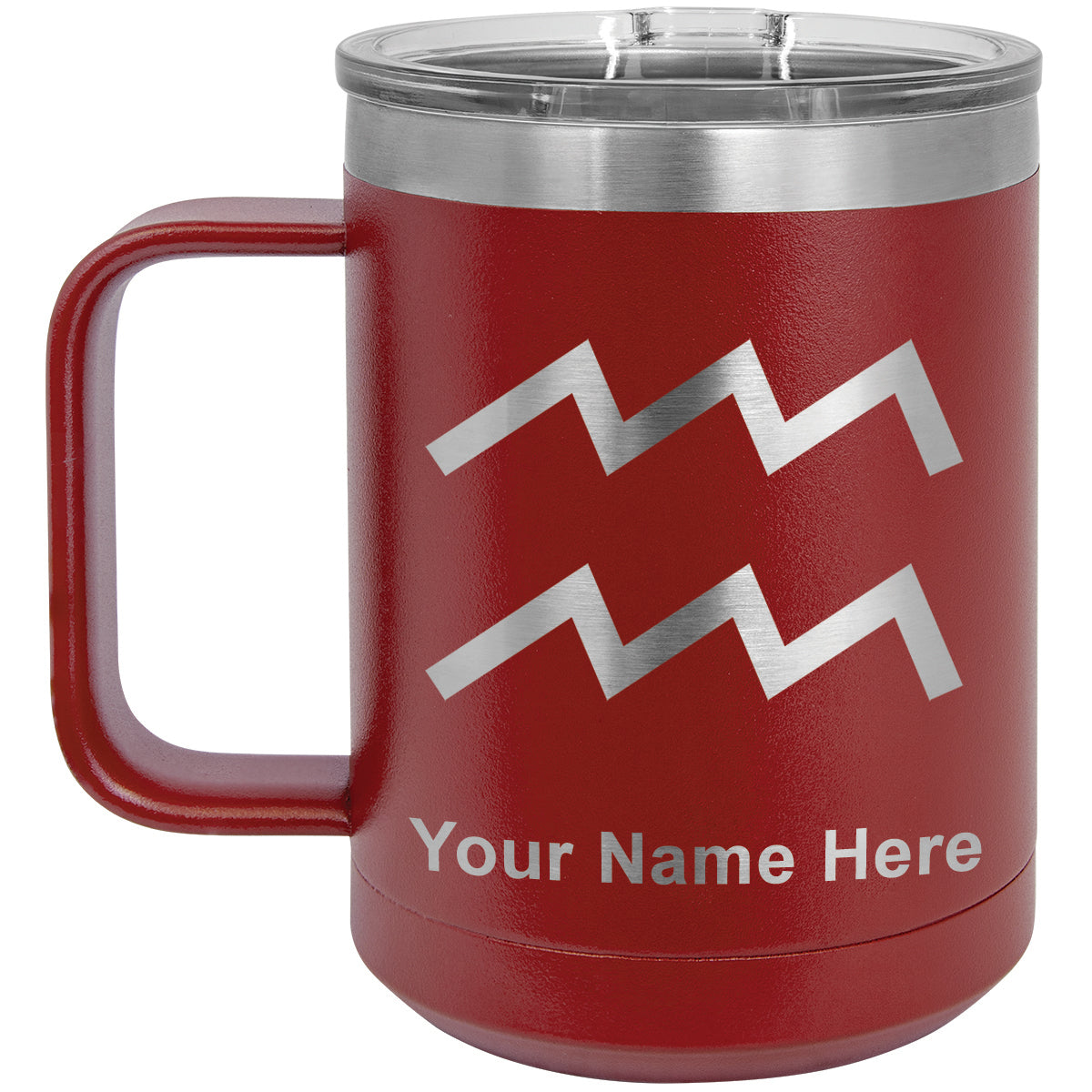 15oz Vacuum Insulated Coffee Mug, Zodiac Sign Aquarius, Personalized Engraving Included