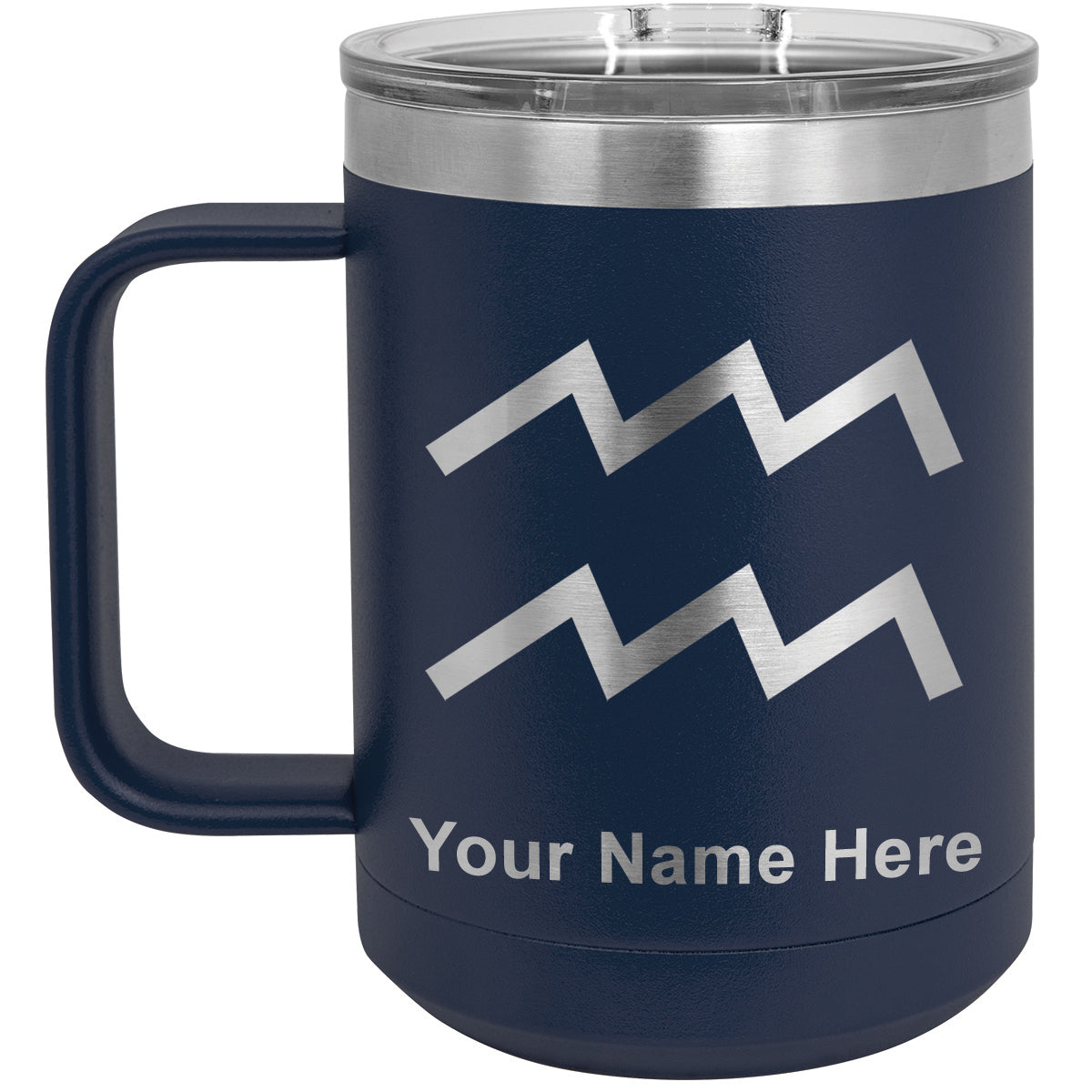 15oz Vacuum Insulated Coffee Mug, Zodiac Sign Aquarius, Personalized Engraving Included