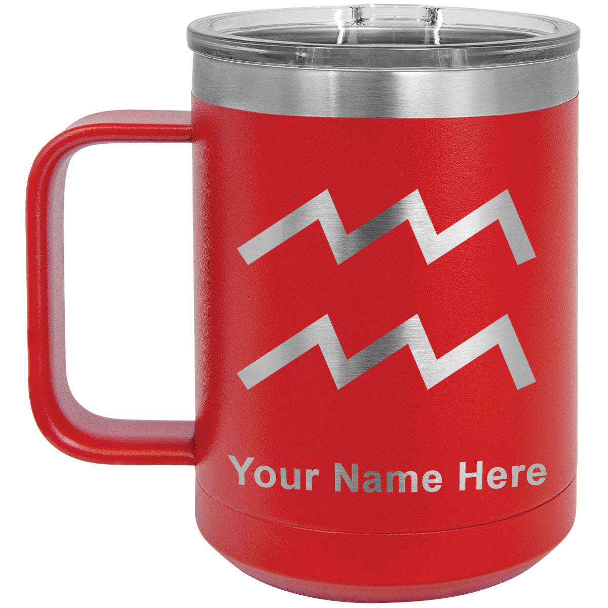 15oz Vacuum Insulated Coffee Mug, Zodiac Sign Aquarius, Personalized Engraving Included